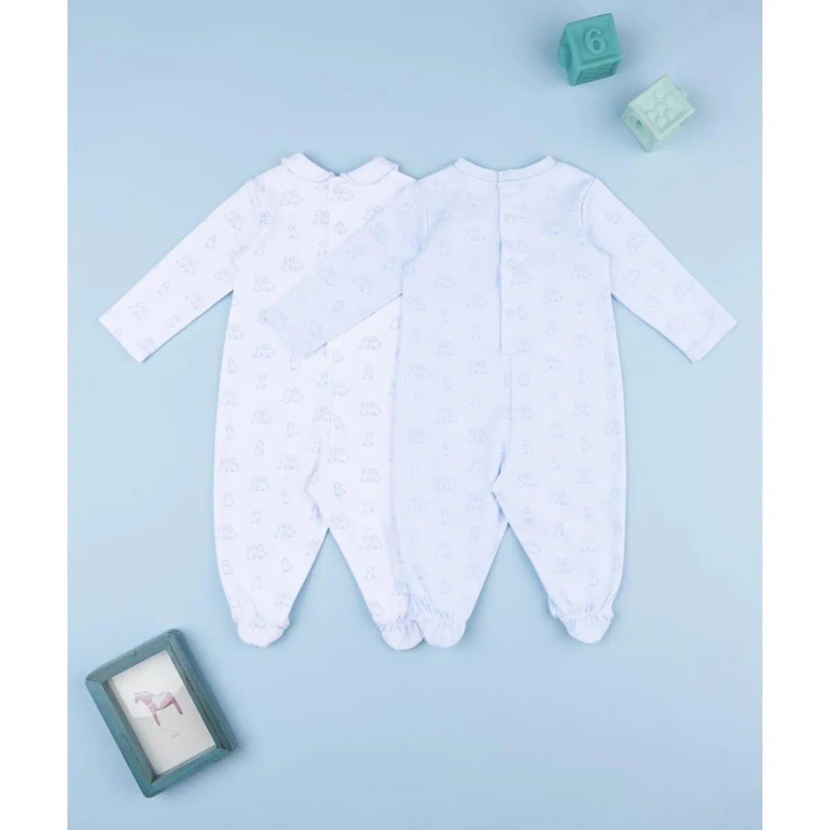 Pack 2 pijamas de bebé niño en terciopelo blanco y azul*Prenatal