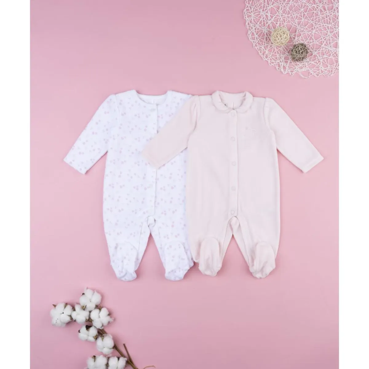 Best Pack 2 pijamas de bebé rosa y blanco en terciopelo Ropa Y Accesorios·Peleles|Recién Nacido·Ropa Y Accesorios