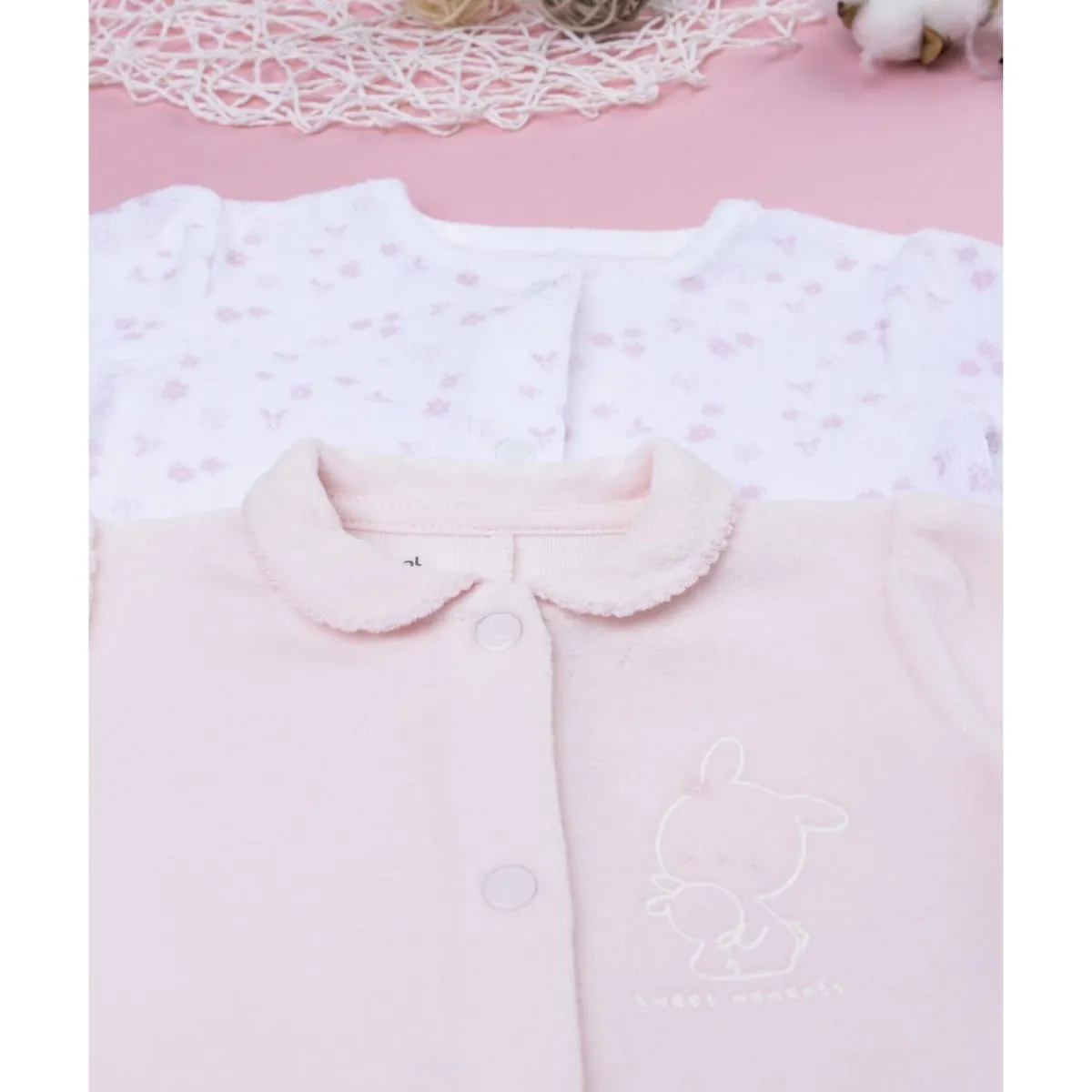 Best Pack 2 pijamas de bebé rosa y blanco en terciopelo Ropa Y Accesorios·Peleles|Recién Nacido·Ropa Y Accesorios