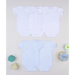 Pack de 5 bodies de manga corta blanco y azul*Prenatal Discount