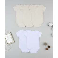 Clearance Pack de 5 bodies para reciénita beige y blanco Ropa Y Accesorios·Bodies|Recién Nacido·Ropa Y Accesorios