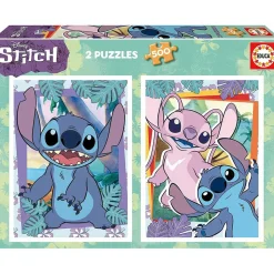 Pack de 2 puzzles de 500 piezas con imágenes de Stitch y cola Fix Puzzle, 34 x 48 cm (19732) ㅤ Juegos Y Puzzles