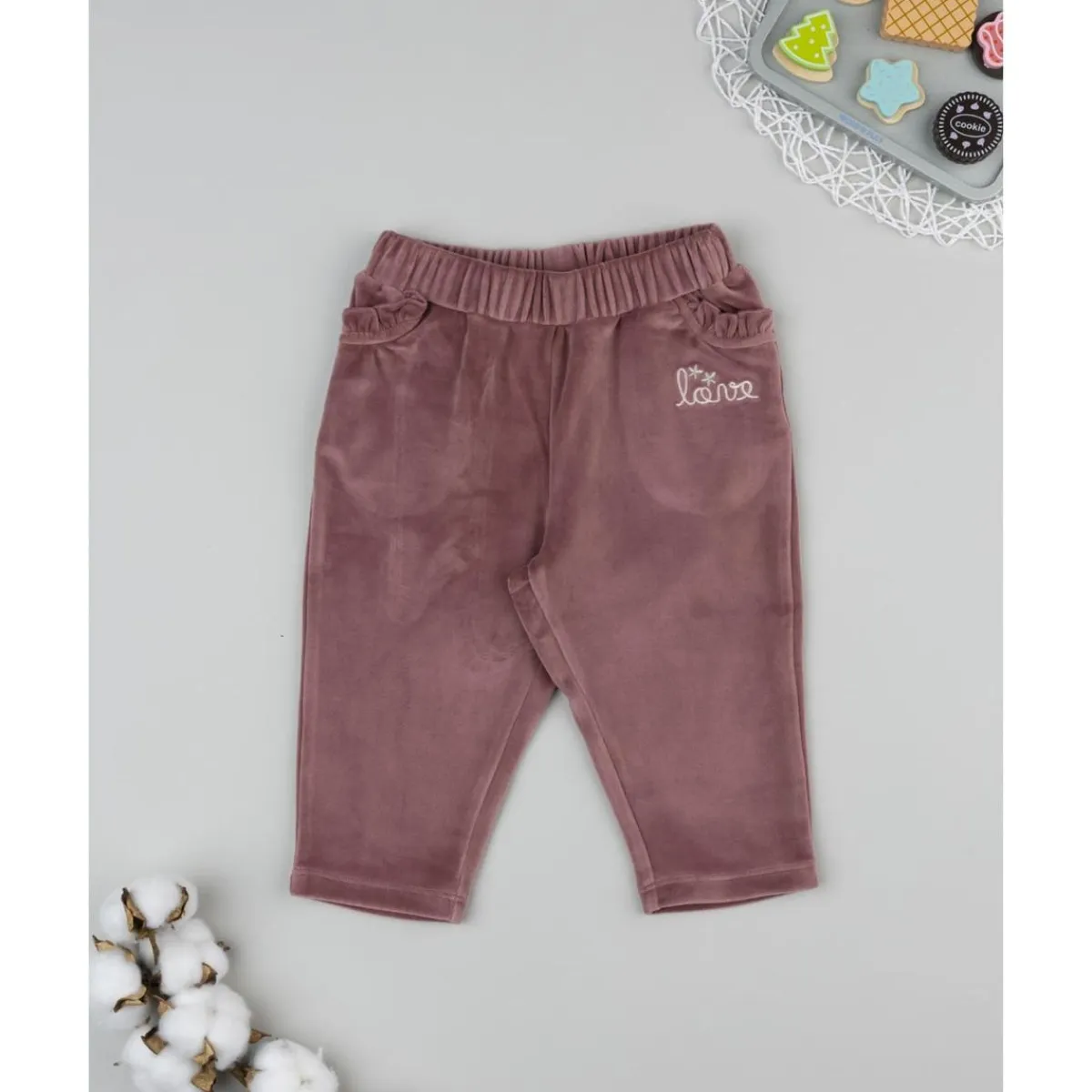 Pantalón de niña en terciopelo rosa*Prenatal Best