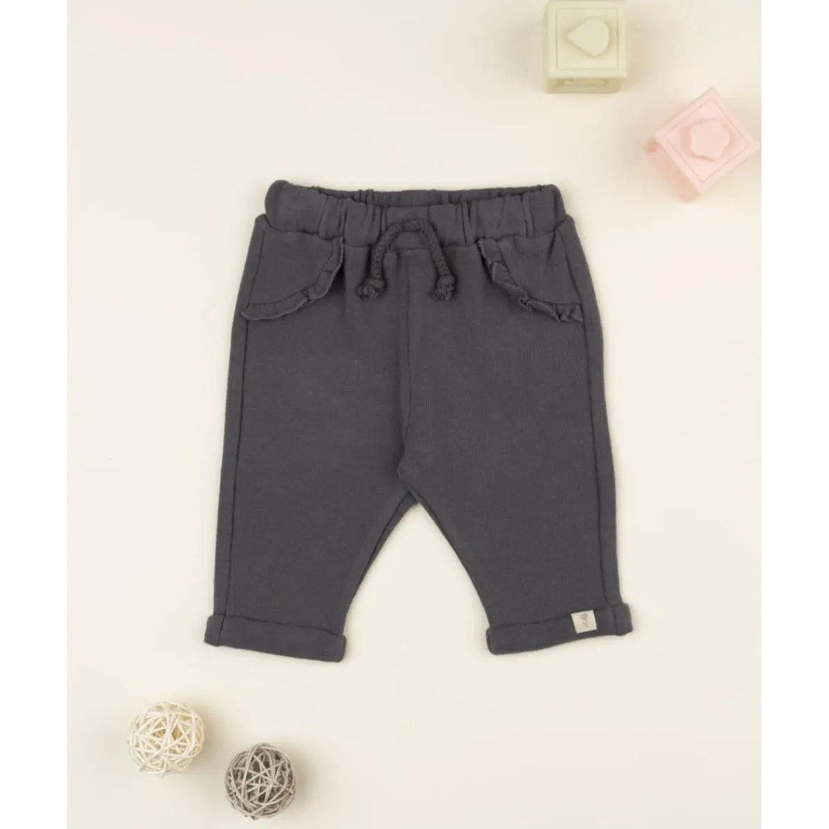 Pantalón niña gris antracita en punto suave*Prenatal Outlet