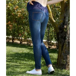 Pantalón premamá en denim elástico con banda alta en la cintura Moda·Pantalones, Faldas Y Leggins|Premamá·Moda
