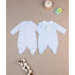 Paquete de 2 mamelucos azules y blancos con estampado de osito*Prenatal Clearance