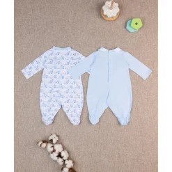 Paquete de 2 mamelucos azules y blancos con estampado de osito*Prenatal Clearance