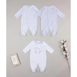 Hot Paquete de 3 pijamas de terciopelo gris y crema Ropa Y Accesorios·Peleles|Recién Nacido·Ropa Y Accesorios