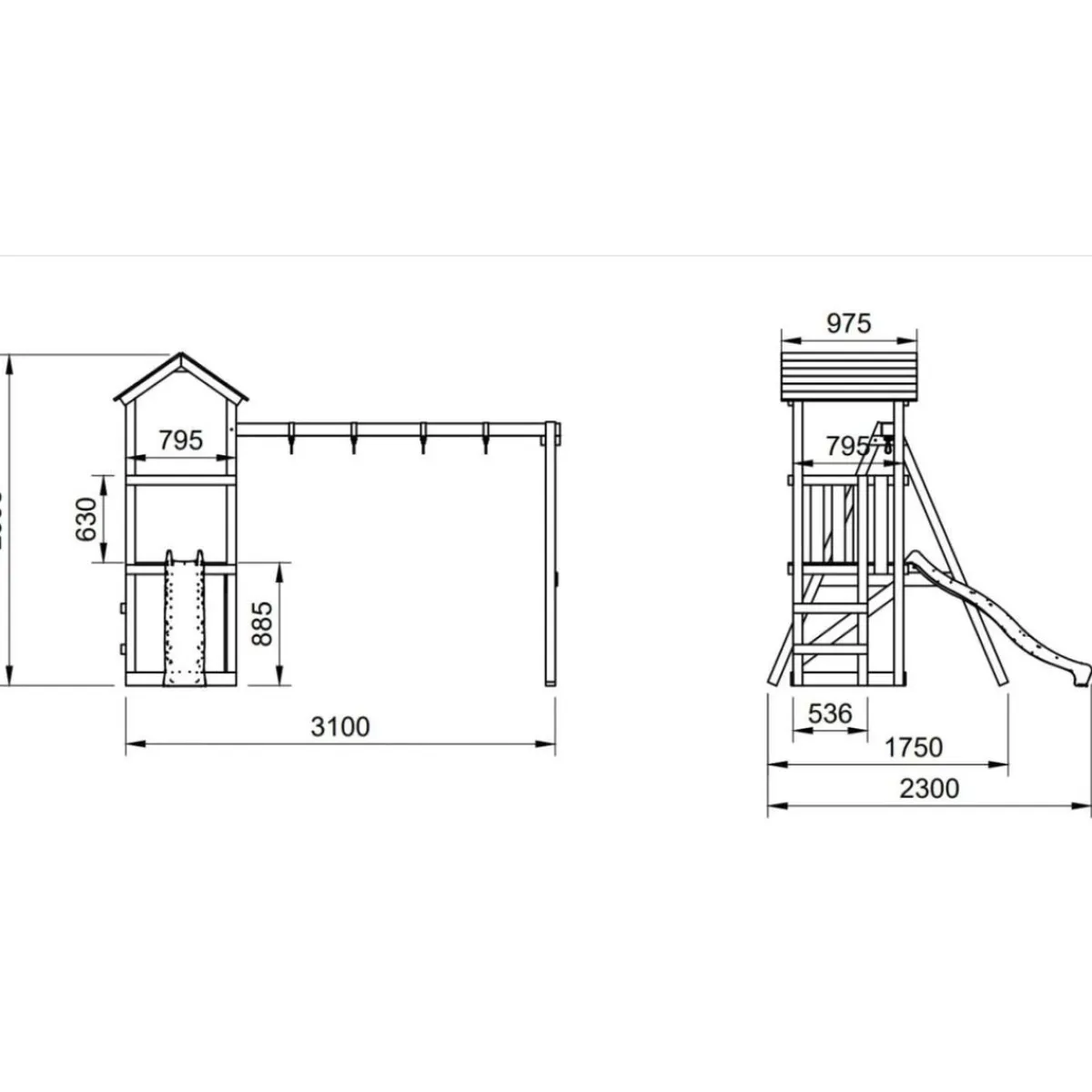 Outlet Parque infantil Carlit de madera columpios y tobogán Columpios