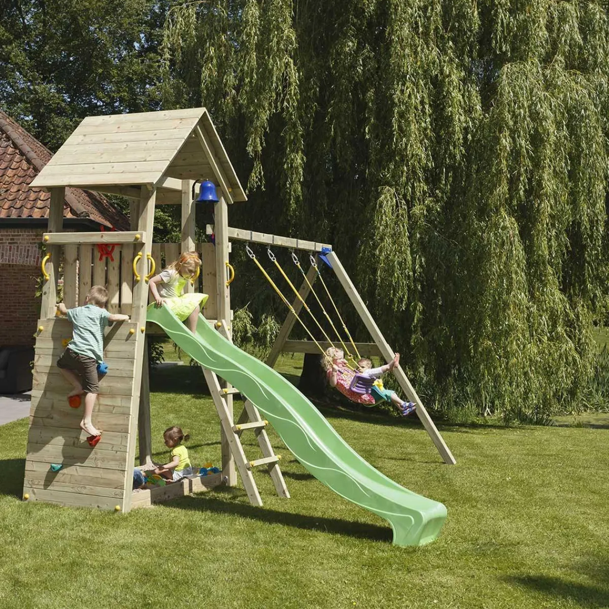 Parque juegos infantil de madera Belvedere con columpio doble*MASGAMES Online