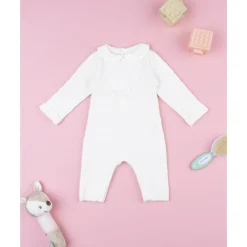 Pelele tricot blanco de niña con lazo*Prenatal Discount