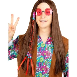 Clearance Peluca de hippie morena Halloween|Disfraces
