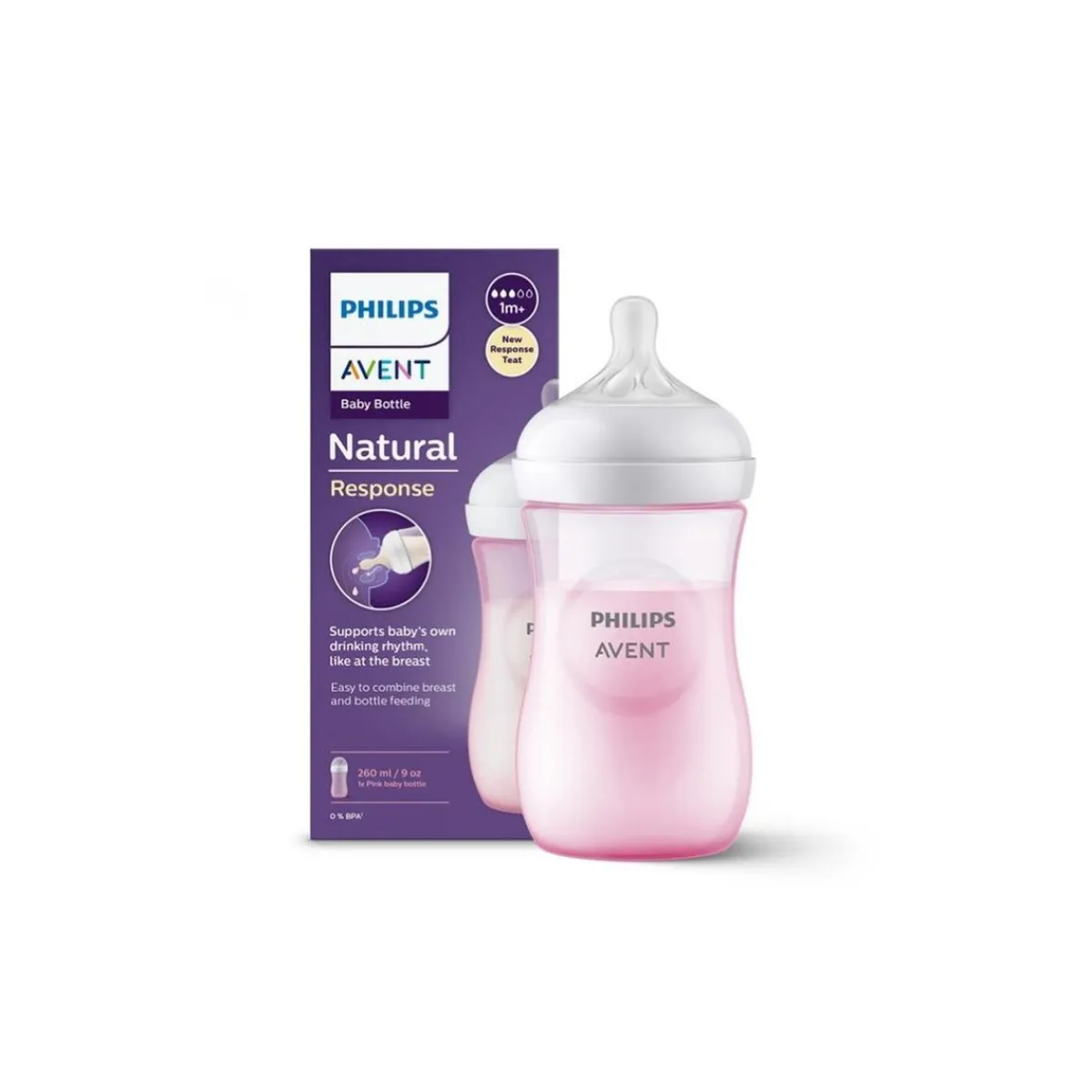 Philips - Biberon natural response rosa 260ml (1m+)*AVENT New