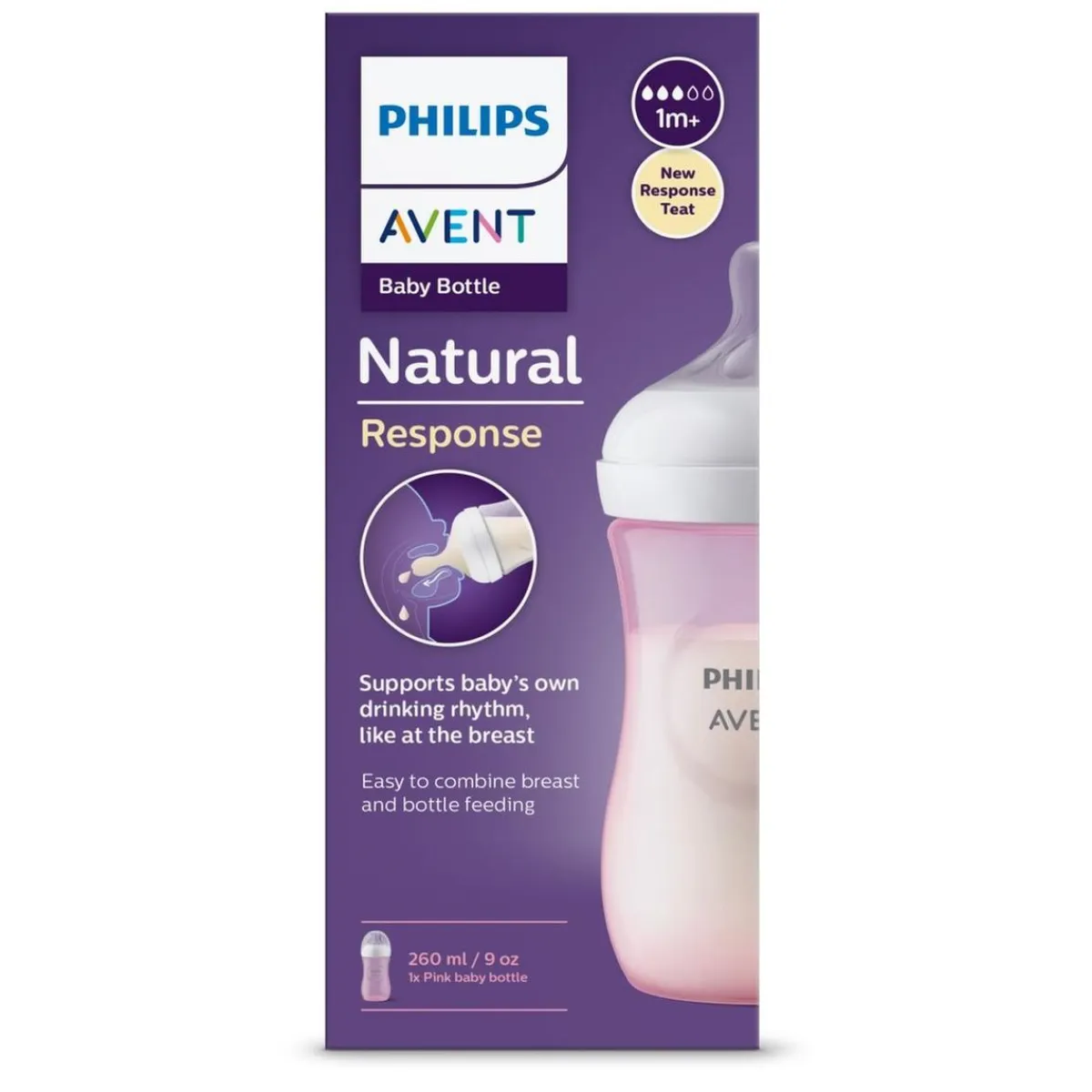 Philips - Biberon natural response rosa 260ml (1m+)*AVENT New