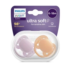 Philips - Chupetes ultra suaves para bebés de 6-18 meses, morado/naranja (2 unidades)*AVENT Clearance