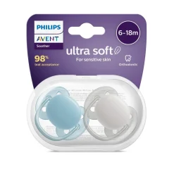Philips - Chupetes ultra suaves 6-18 meses azul claro y gris (2 unidades)*AVENT New