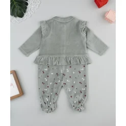 Pijama de niña en terciopelo verde con flores*Prenatal Sale