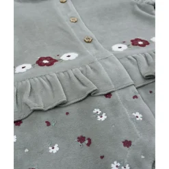 Pijama de niña en terciopelo verde con flores*Prenatal Sale