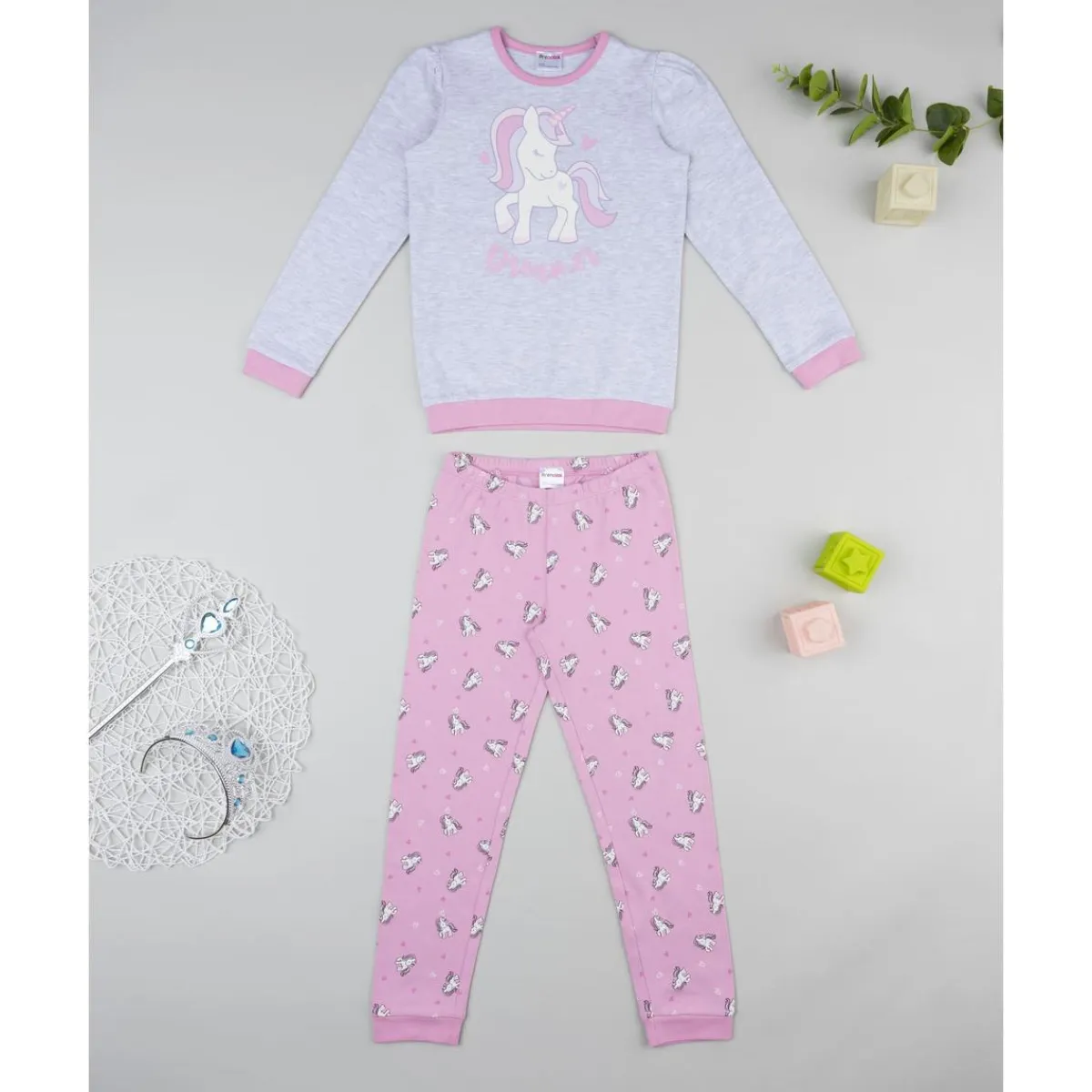 Hot Pijama dos piezas para niña gris y rosa con unicornios Descanso Y Ropa Interior·Infantil 2-10 Años