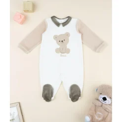Pijama entero bebé blanco/beige con osito*Prenatal Clearance