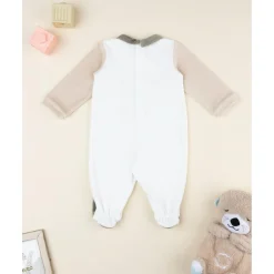 Pijama entero bebé blanco/beige con osito*Prenatal Clearance