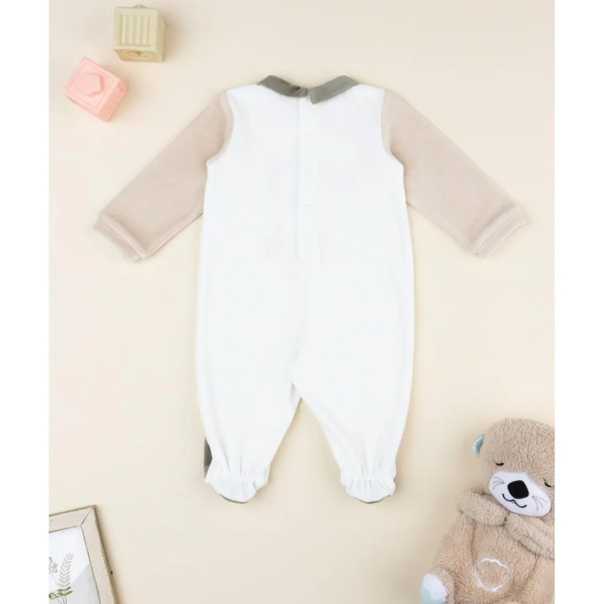 Pijama entero bebé blanco/beige con osito*Prenatal Clearance
