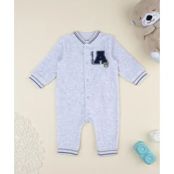 Online Pijama entero de terciopelo gris con parche Ropa Y Accesorios·Peleles|Recién Nacido·Ropa Y Accesorios