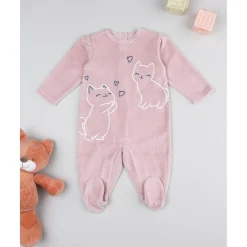 Discount Pijama niña rosa de terciopelo con gatitos Ropa Y Accesorios·Peleles|Recién Nacido·Ropa Y Accesorios