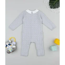 Pijama tricot de bebé en gris con cuello blanco*Prenatal Sale