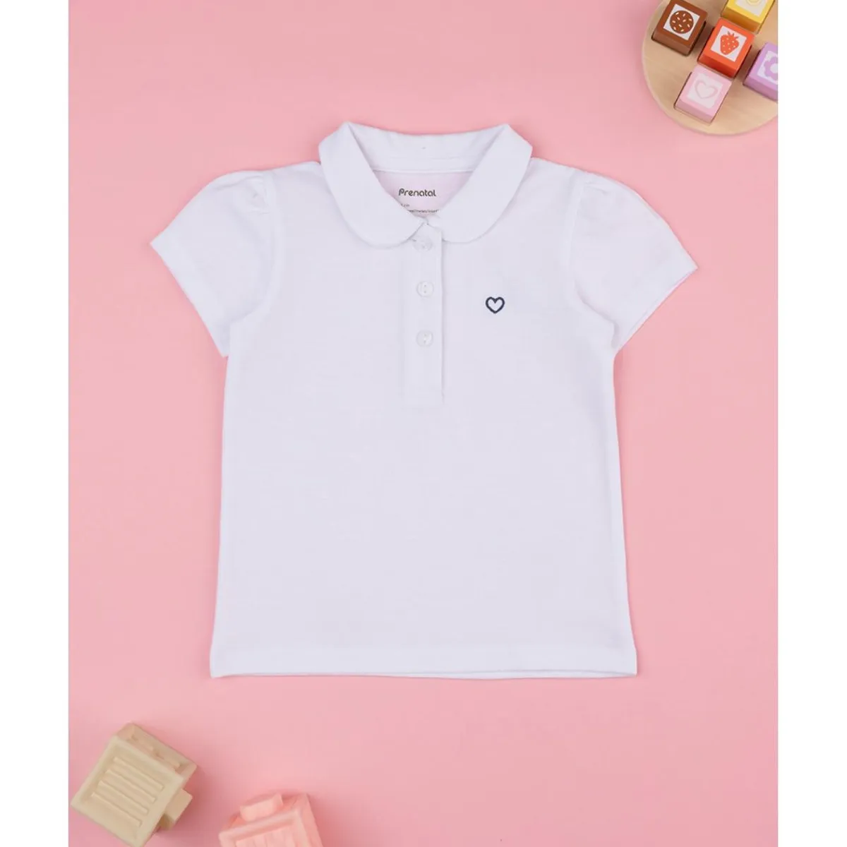 Polo niña blanca corazón azul*Prenatal Online