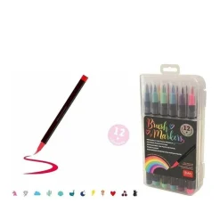 Set de 12 rotuladores con punta de pincel, fibra de nailon y trazos variables ㅤ*TOYS "R" US