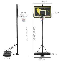 Sportnow - Canasta de baloncesto altura ajustable de 260-305 cm Negro*Outsunny Online