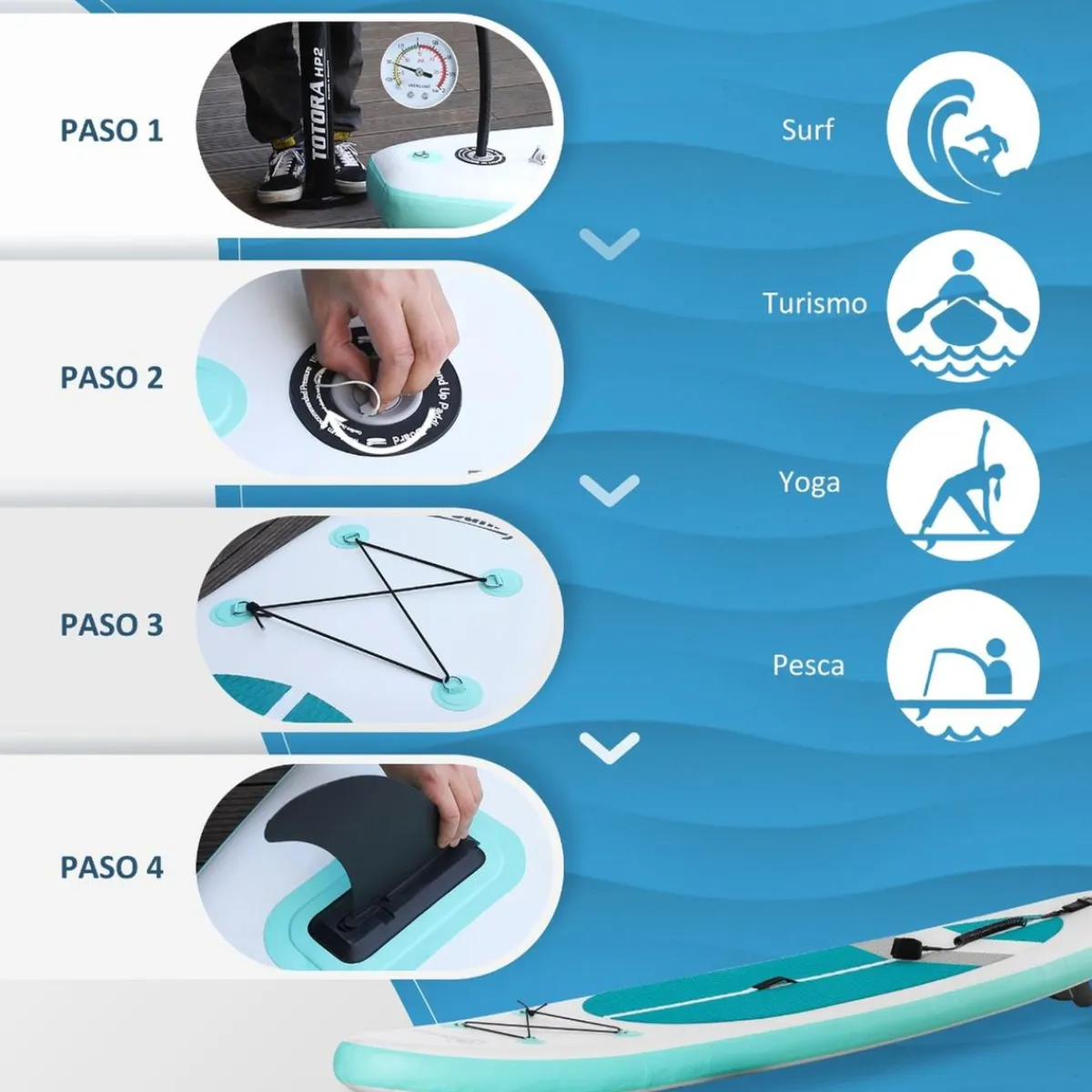 Tabla de paddle surf hinchable blanca*OUTSUNNY