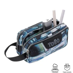 - Estuche escolar tres compartimentos postales y casetes Agapec Material Escolar