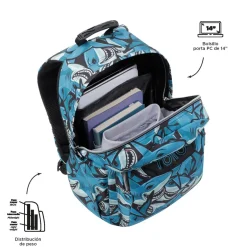 - Mochila escolar adaptable a carro tiburones Acuareles*TOTTO New