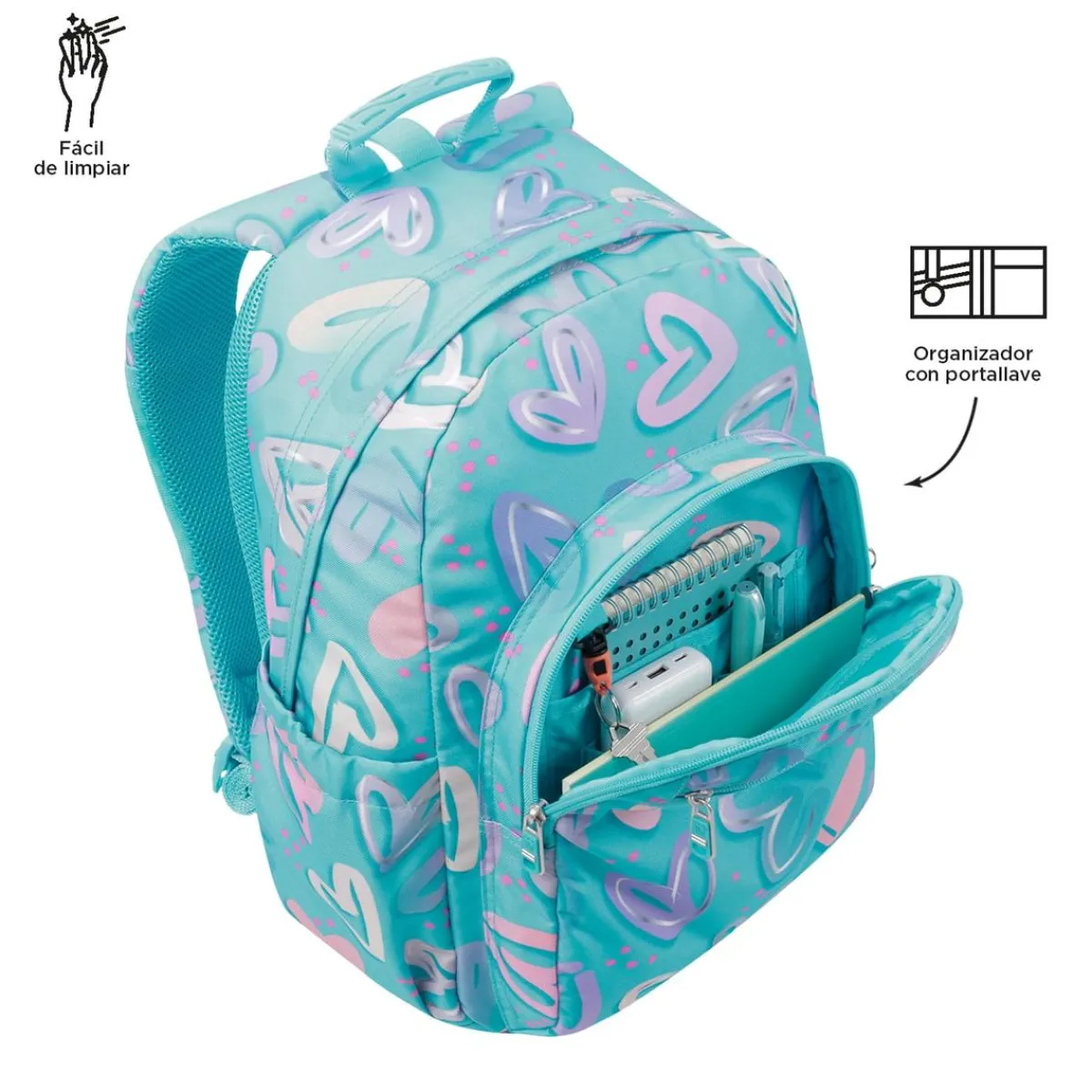 Sale - Mochila escolar adaptable a carro corazones pintados Acuareles Material Escolar