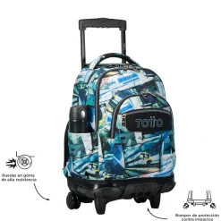 - Mochila escolar con ruedas postales y casetes Renglones Material Escolar