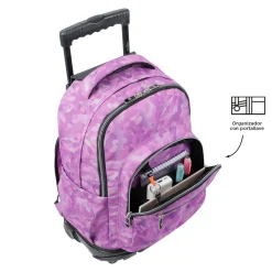 Clearance - Mochila escolar con ruedas camuflaje rosa Renglones Material Escolar