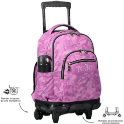 Clearance - Mochila escolar con ruedas camuflaje rosa Renglones Material Escolar