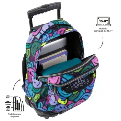 New - Mochila escolar con ruedas emojis Renglones Material Escolar