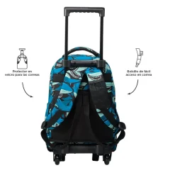 - Mochila escolar pequeña ruedas tiburones Resma*TOTTO New