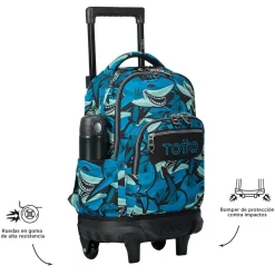 - Mochila escolar pequeña ruedas tiburones Resma*TOTTO New