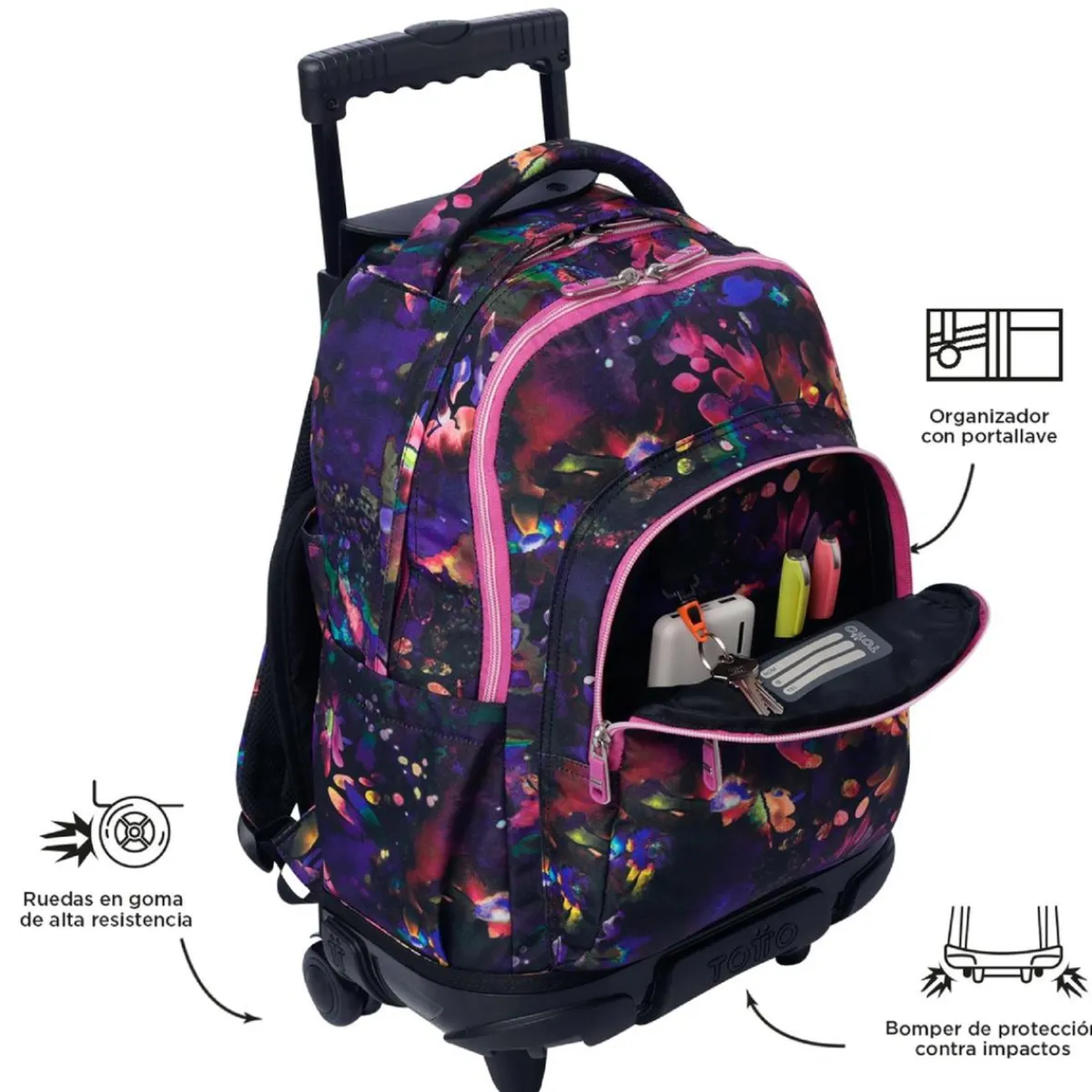 Sale - Mochila Renglones con ruedas - Flower Galaxy Material Escolar