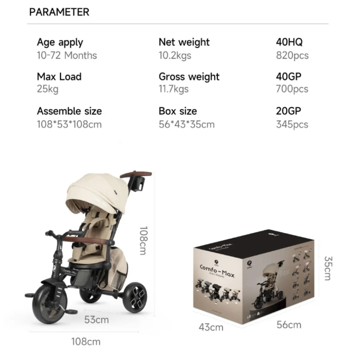 Triciclo Comfo Max 6 en 1 – Beige Motos Y Triciclos