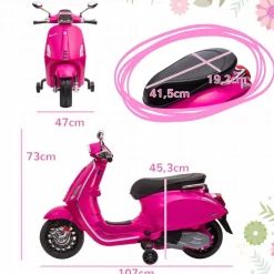 Hot Vespa 6V con música, radio FM y ruedines Rosa Vehículos De Batería O A Pedales