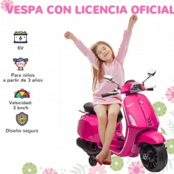 Hot Vespa 6V con música, radio FM y ruedines Rosa Vehículos De Batería O A Pedales