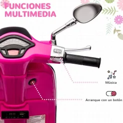 Hot Vespa 6V con música, radio FM y ruedines Rosa Vehículos De Batería O A Pedales