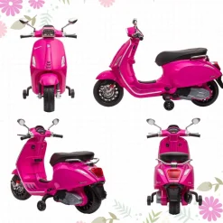 Hot Vespa 6V con música, radio FM y ruedines Rosa Vehículos De Batería O A Pedales
